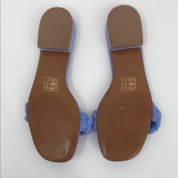 WhoWhatWear Celia slide sandals blue suede mule puffy braided strap shoe block 8 - Picture 6 of 7